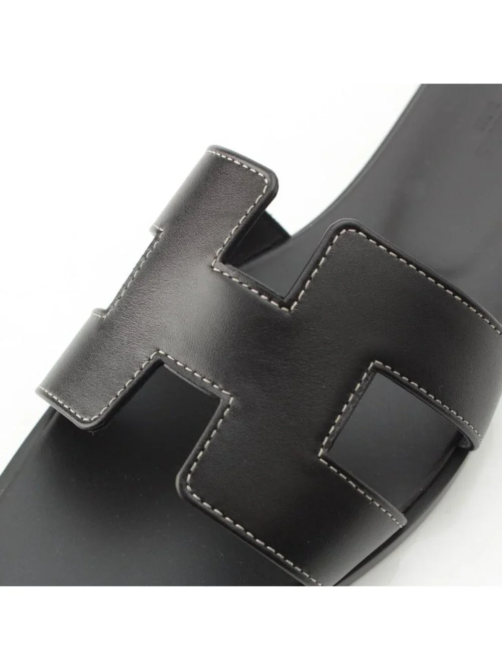 Hermes Oran Leather Sandals Noir